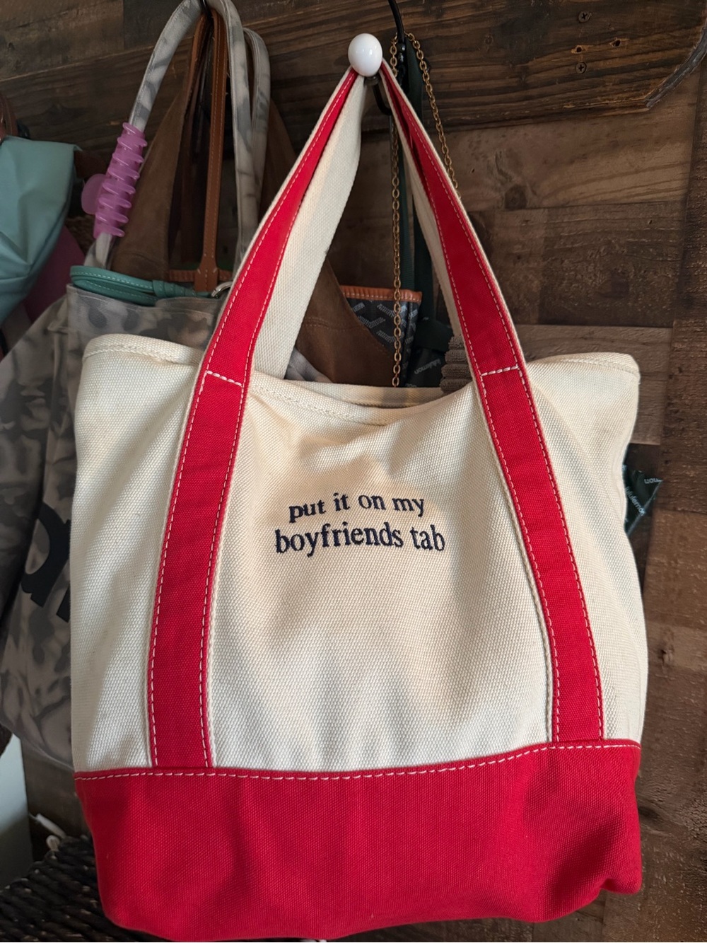 Lands' End Cream Canvas Tote with Red Trim